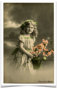 young girl with flowers vintage photo